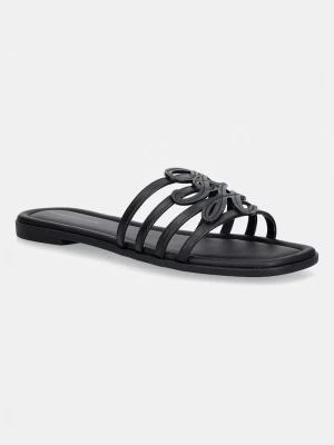 Obrázek produktu Tommy Hilfiger pantofle s odkrytými prsty dámské kožené TH SCRIPT FLAT MULE LTH černá