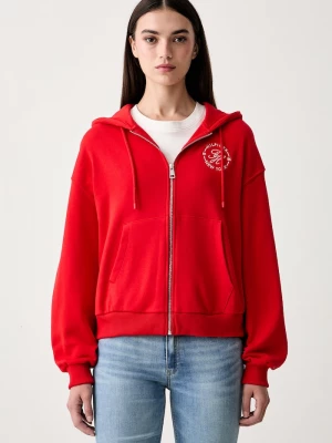 Obrázek produktu Tommy Hilfiger rozepínací mikina s kapucí dámská bavlněná červená