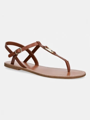 Obrázek produktu Tommy Hilfiger sandály na plochém podpatku dámské kožené LEATHER THONG SANDAL hnědá