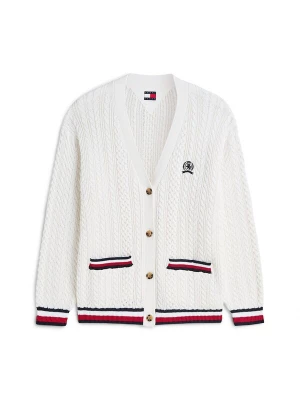 Obrázek produktu Tommy Jeans Kardigan 'Global Stripe Oversized Cable' červená / černá / bílá
