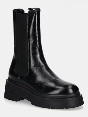 Obrázek produktu Tommy Jeans Kožené kotníkové boty Tommy Jeans CHUNKY SHINY LEATHER CHELSEA černá