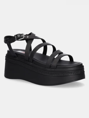 Obrázek produktu Tommy Jeans Kožené sandály Tommy Jeans WEDGY STRAPPY SANDAL černá