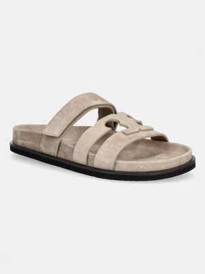 Obrázek produktu Tory Burch pantofle na plochém podpatku dámské semišové Ines Sport Slide béžová