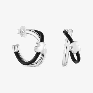 Obrázek produktu Tous - Kruhové Náušnice Medvěd Ze Stříbra A Kaučuku 24 Mm Bold Motif -