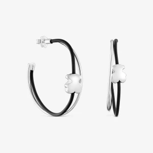 Obrázek produktu Tous - Kruhové Náušnice Medvěd Ze Stříbra A Kaučuku 45 Mm Bold Motif -