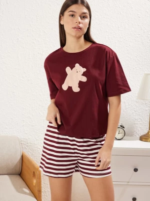 Obrázek produktu Trendyol Pyžamo světle béžová / burgundská červeň / bílá