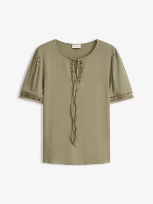 Obrázek produktu Tunika T-shirtowa z koronkową tasiemką BonPrix zielony