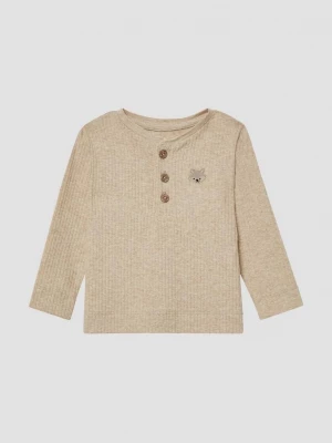 Obrázek produktu Žebrovaná košile henley s výšivkou a knoflíky s dřevěným efektem s.Oliver béžová